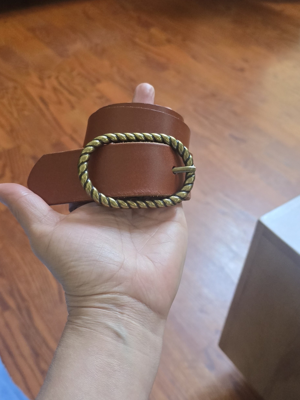 Anthropologie Brown Genuine Leather Waist Belt Brass Twisted Rope Buckle Size S